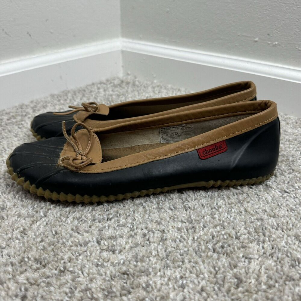 Women's Chooka Sz 6 Duck Skimmer Shoes Black Caramel Rain Loafers Rubber Flats - Picture 2 of 9